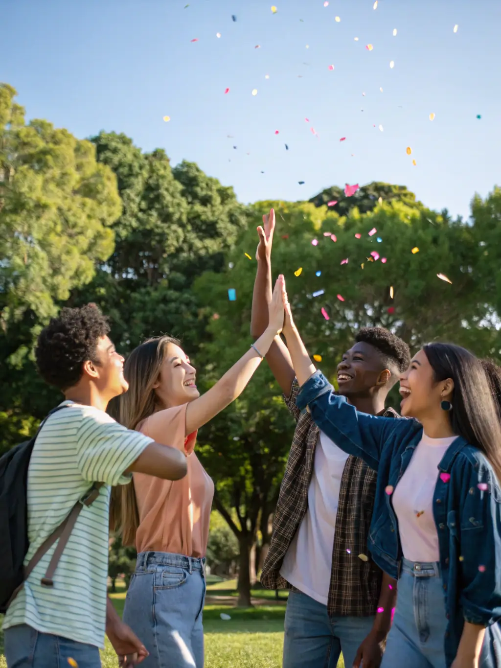A group of diverse people celebrating and high-fiving, representing the earning potential of NDUN.